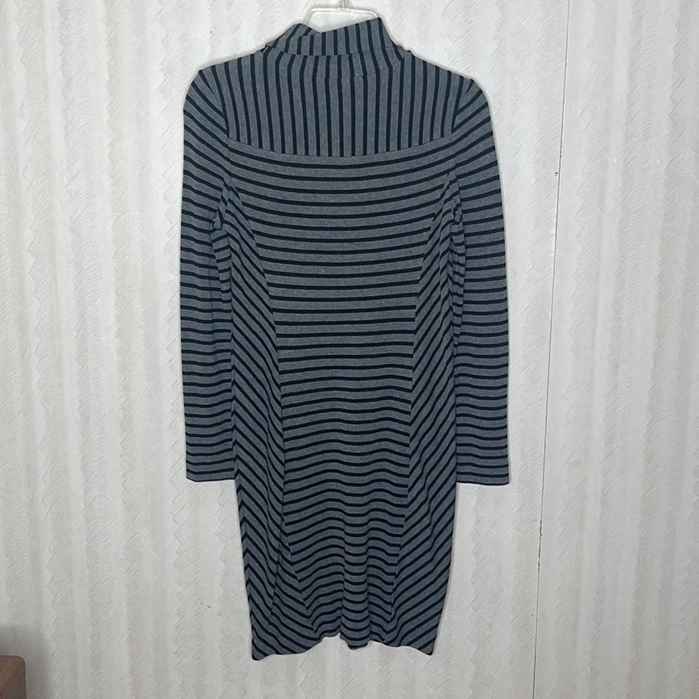 🔥 TORY BURCH Gray Black Stripe Sheath Turtleneck Long Sleeve Dress Size S